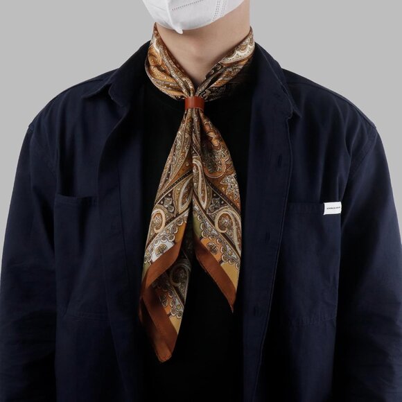 ⚡Men D-Gold Necktie 27.5 Inches Cowboy Scarves Pocket Square Silk Bandanas - Picture 4 of 9